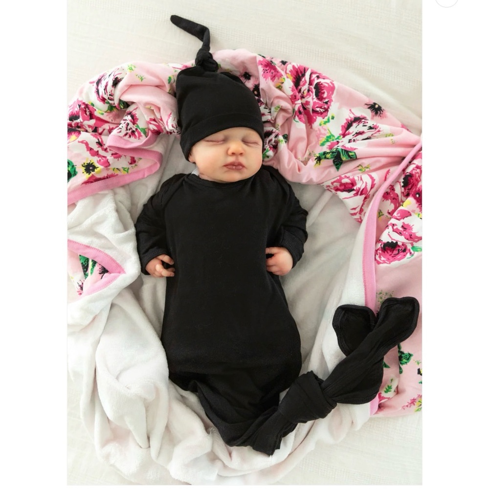 Black Knotted Baby Gown with Matching Hat